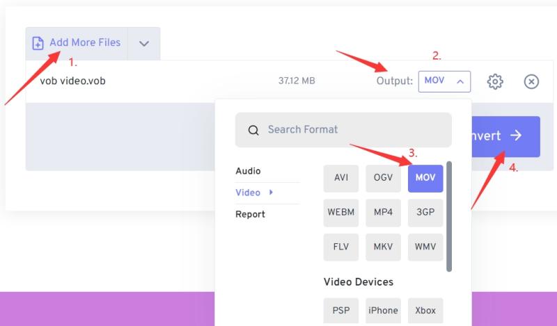 Convertir VOB en MOV avec FreeConvert