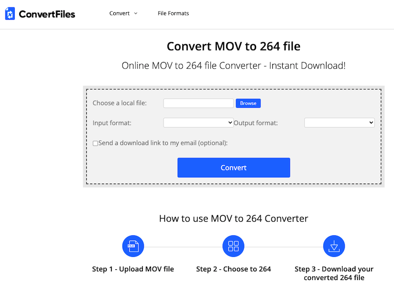 Convertir des fichiers MOV en H.264 en ligne sur ConvertFiles.com