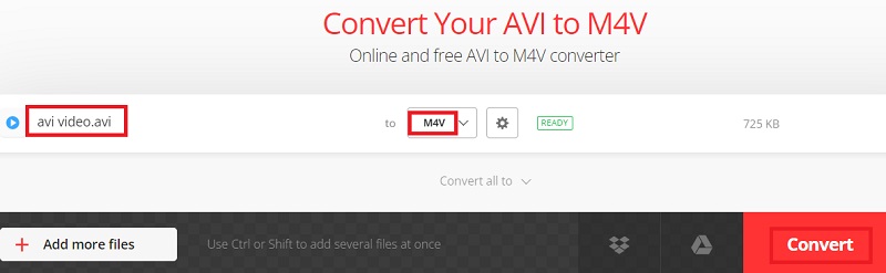 Convertir AVI en M4V avec Convertio