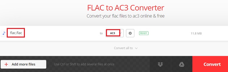 Convertir FLAC en AC3 avec Convertio
