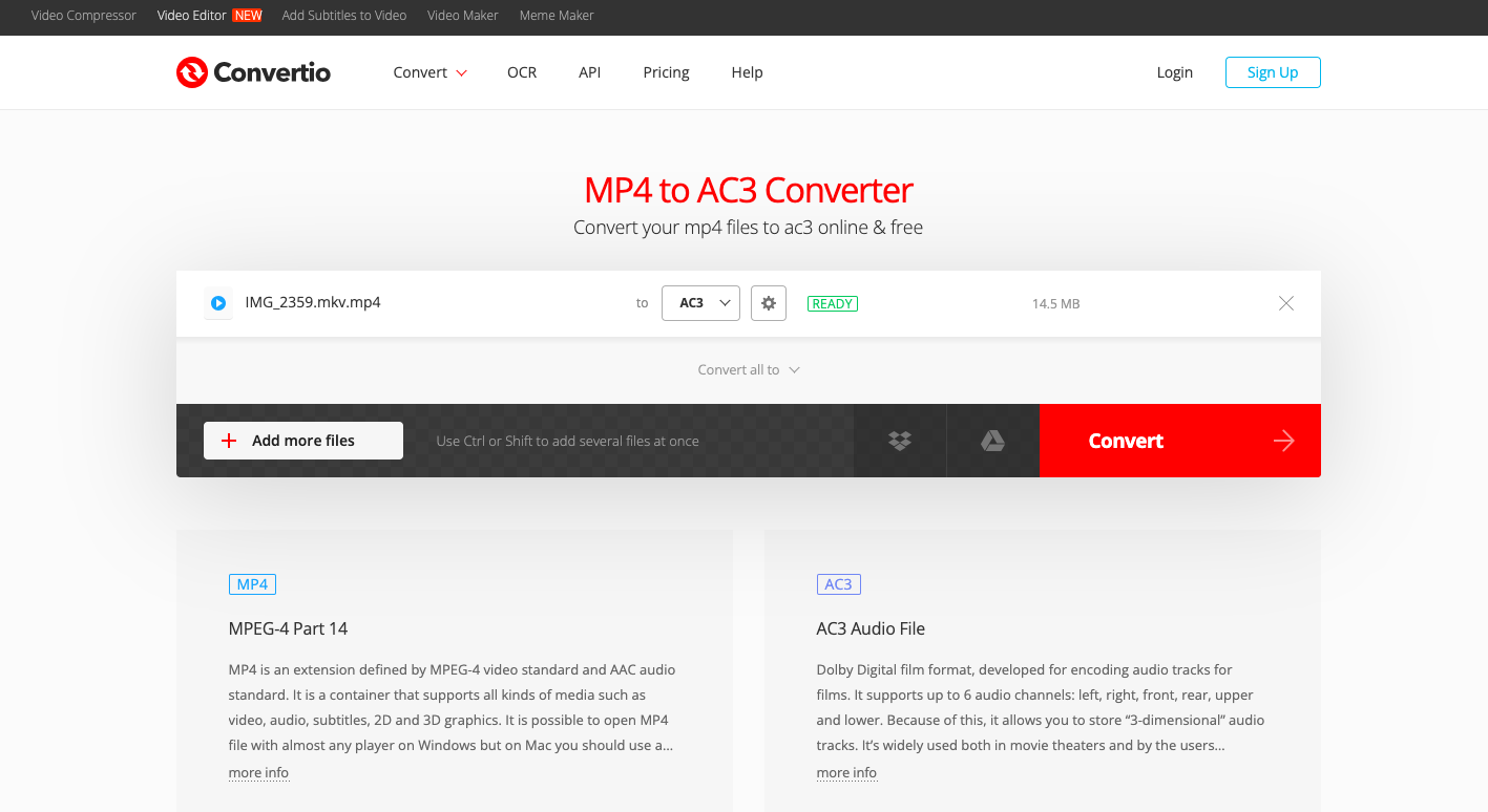 Utilisez Convertio.co pour convertir MKV en AC3