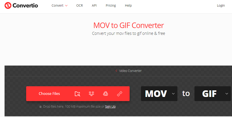 Conversion de MOV en GIF à l'aide de Convertio