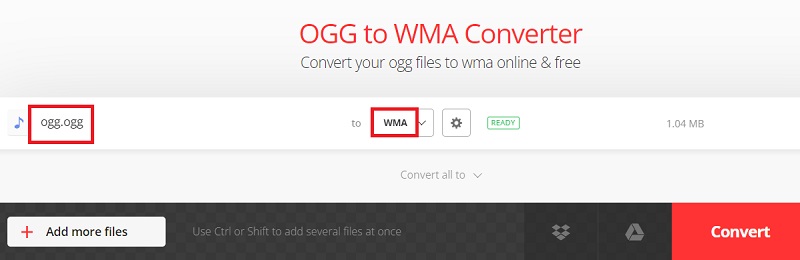 Créez des fichiers OGG au format WMA avec Convertio