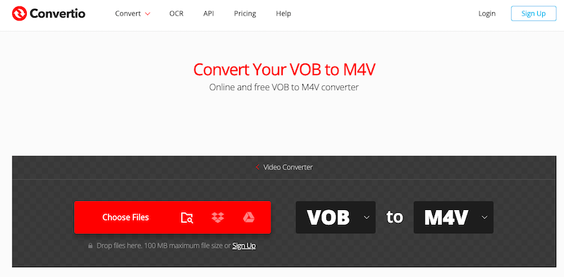 Visitez Convertio.co pour convertir gratuitement des fichiers VOB en M4V en ligne