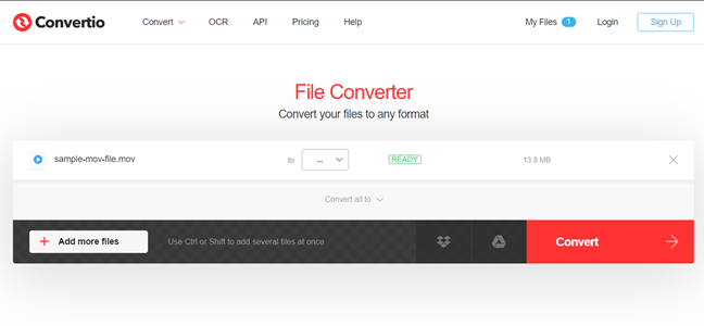 Convertir MP4 en SWF avec Convertio