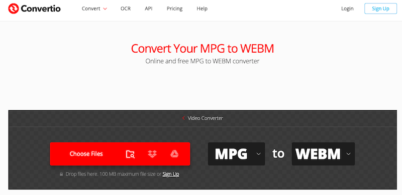Visitez Convertio.co pour convertir MPG en WebM