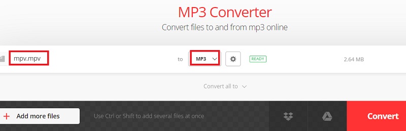 Utilisez Convertio pour transformer MPV en MP3