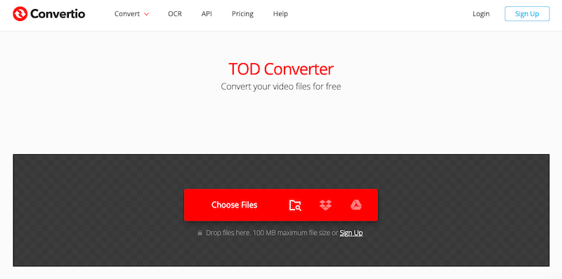 Convertir des fichiers TOD sur Convertio.co