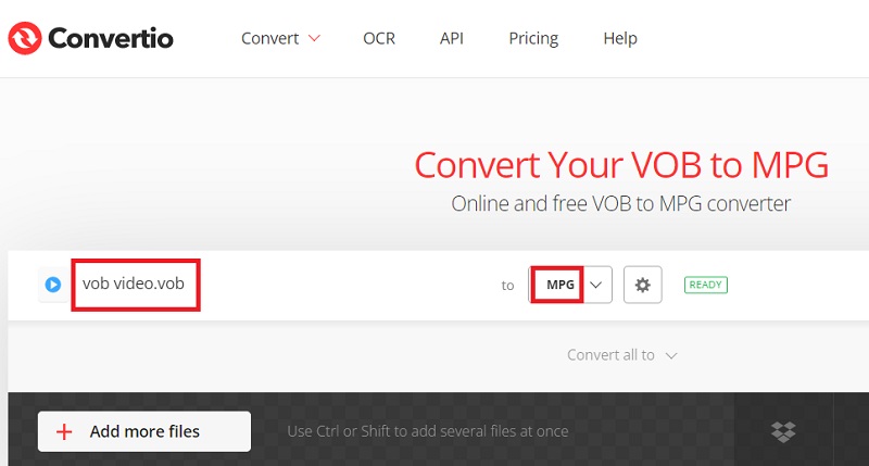 Convertir VOB en MPG avec Convertio