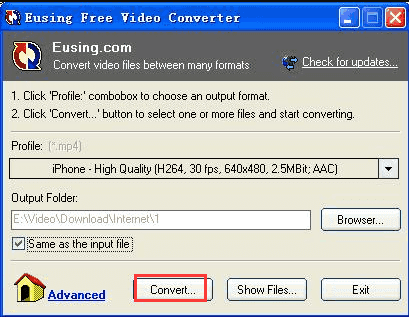 MXF en MP4 avec Eusing Free Video Converter