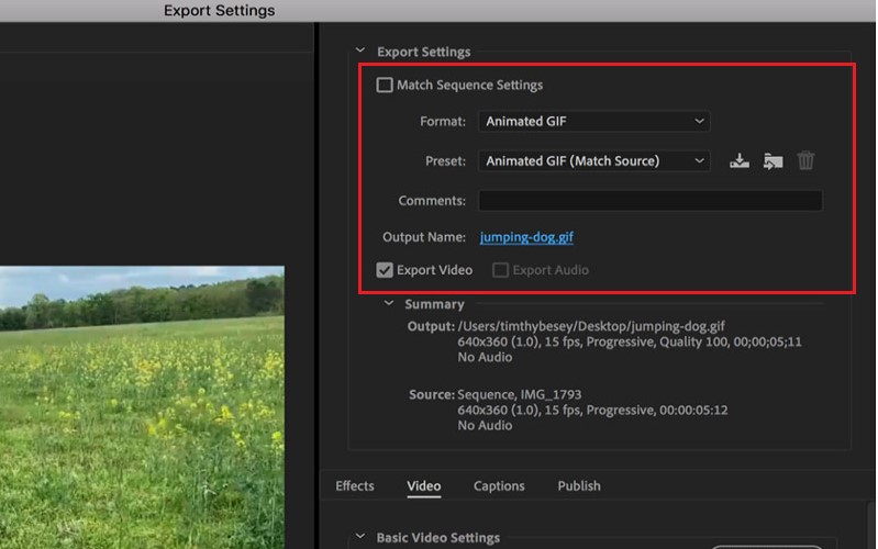 Utilisez Adobe Pr pour convertir une vidéo Instagram en GIF