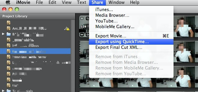 Exporter iMovie vers MP4 à l'aide de QuickTime