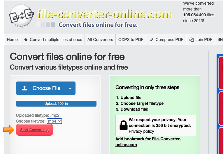 Convertir MP2 en MP4 avec File-Converter-Online.com