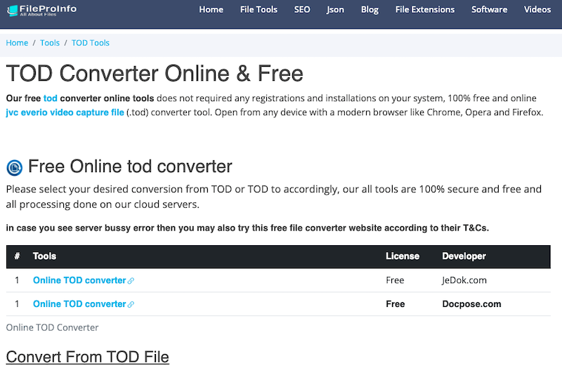 Convertisseur TOD de FileProInfo