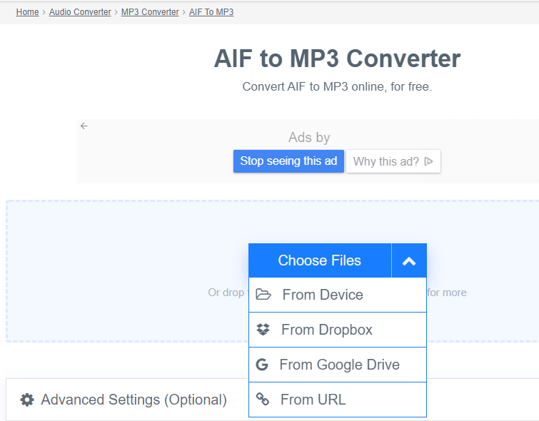Convertir AIF en MP3 avec FreeConvert