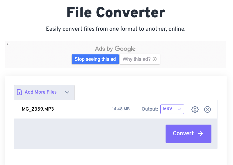 Convertir MP3 en MKV avec FileConverter