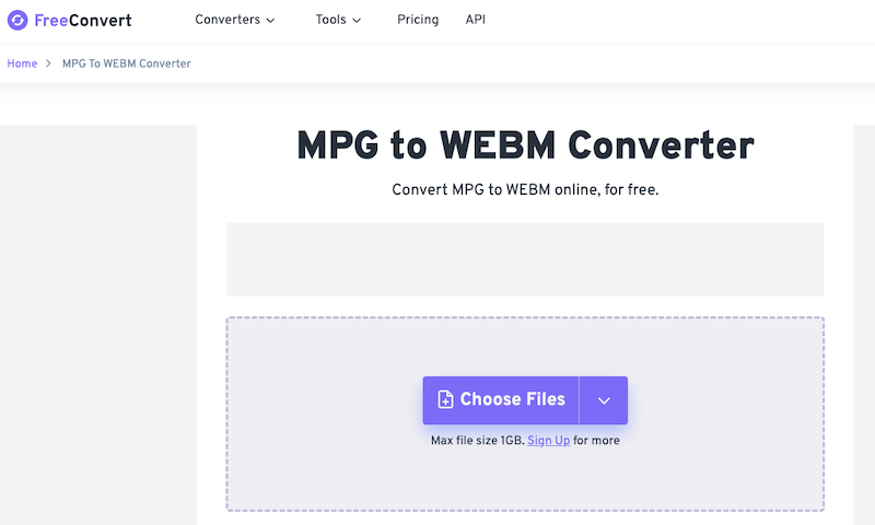FreeConvert : Convertisseur MPG en WebM en ligne