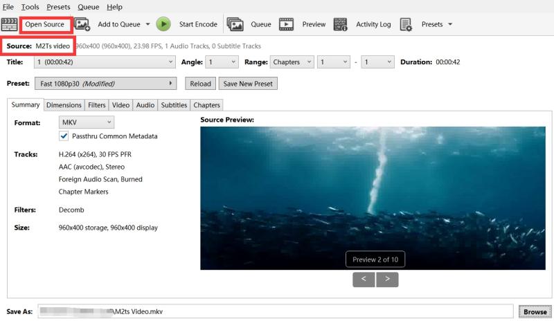 Convertir M2TS en MKV par HandBrake