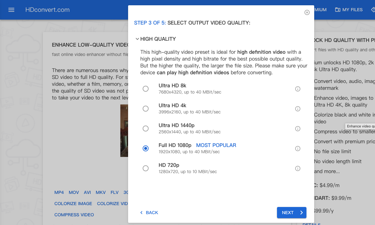 Convertir une vidéo 480p en 1080p avec HDconvert.com