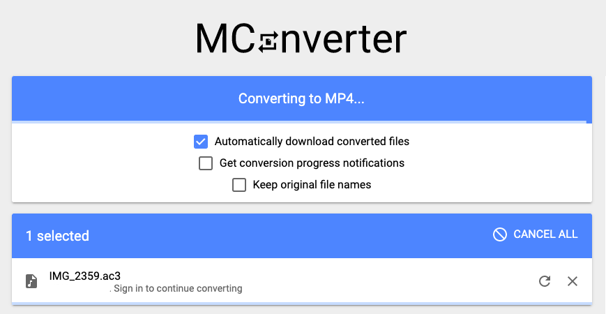 Convertir AC3 en MP4 avec Mconverter.eu
