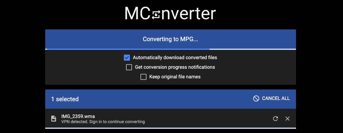 Utilisez Mconverter.eu pour convertir WMA en MPG