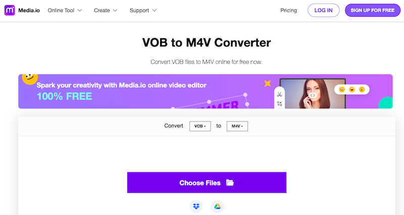 Media.io : Convertisseur VOB en M4V en ligne
