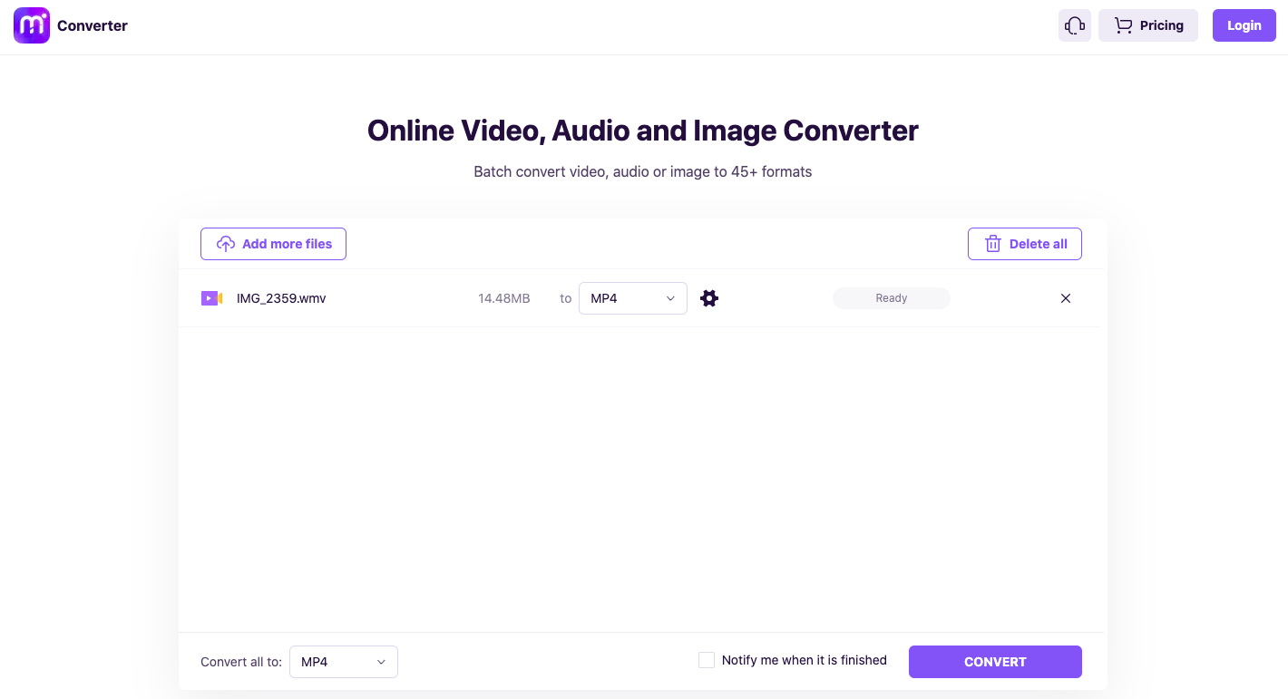 Convertir des fichiers WMV au format VOB à l'aide de Media.io