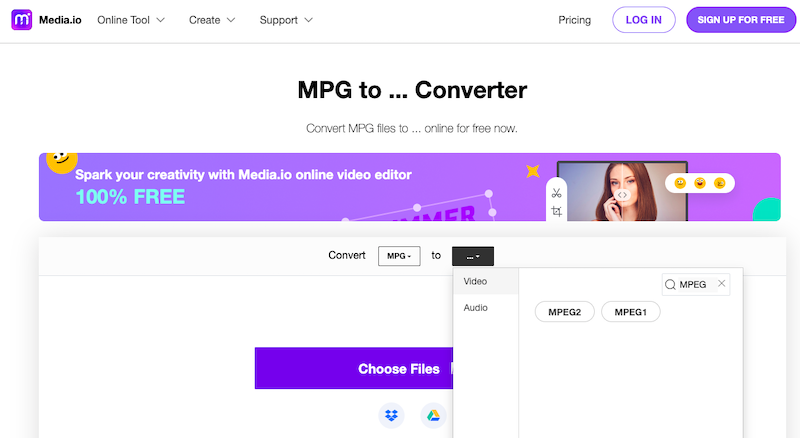 Media.io : Convertisseur MPG en MPEG en ligne
