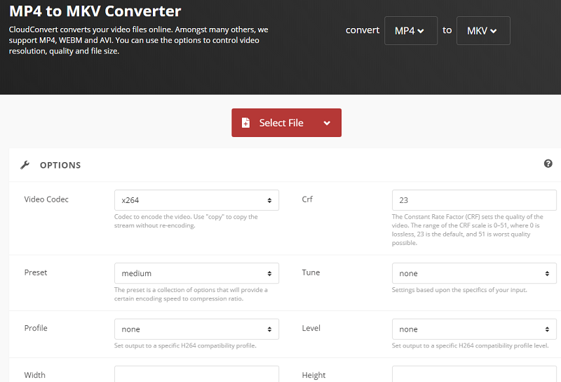 MP4 à MKV CloudConvert