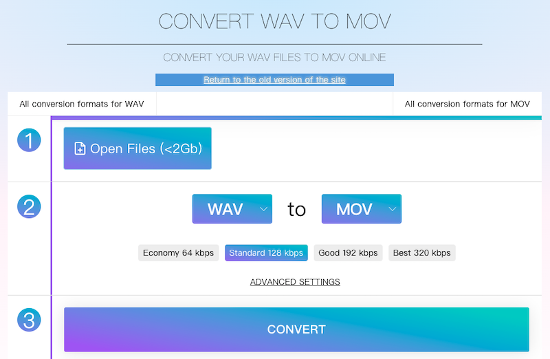 Convertir WAV en MOV via Online-Audio-Convert.com