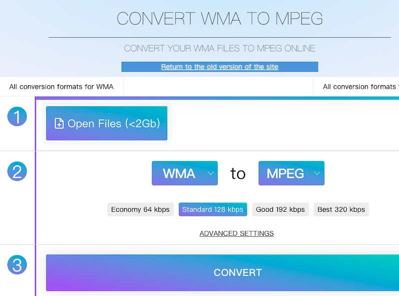 Convertir WMA en MPEG en utilisant Online-Audio-Convert.com