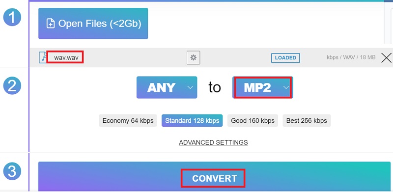 Convertir WAV en MP2 immédiatement