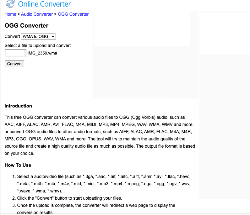 Convertir WMA en OGG avec Onlineconverter.com