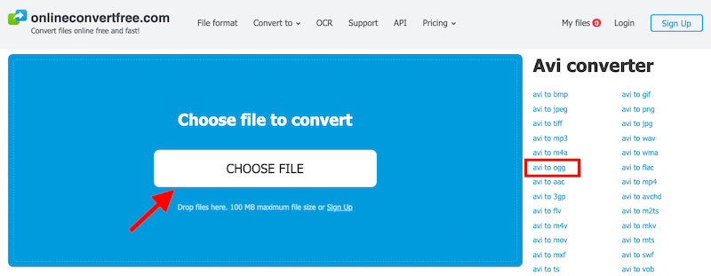 Convertir AVI en OGG en ligne gratuitement via OnlineConvertFree.com