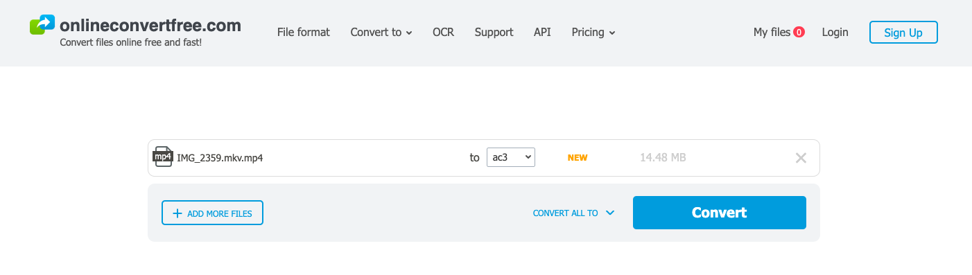 Convertir MKV en AC3 en utilisant Onlineconvertfree.com