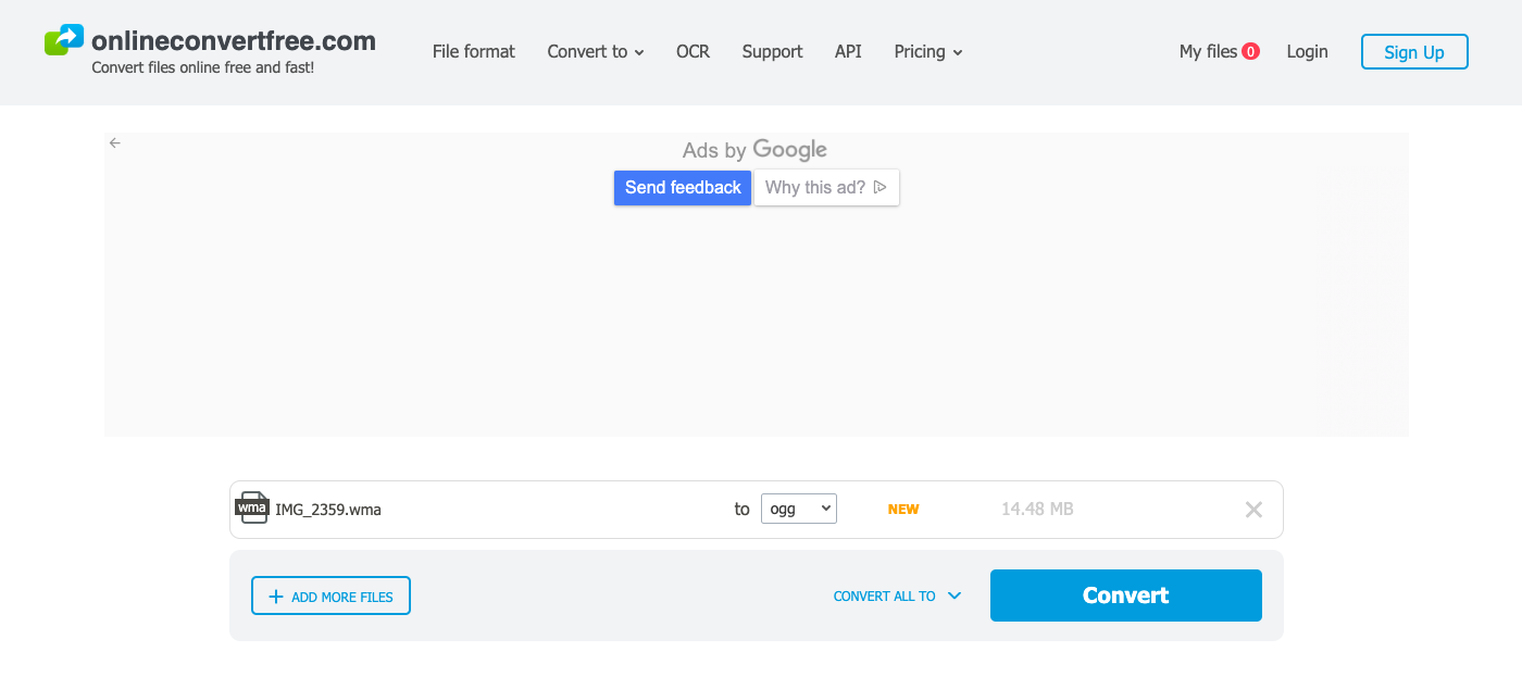 Utilisez Onlineconvertfree.com pour convertir WMA en OGG