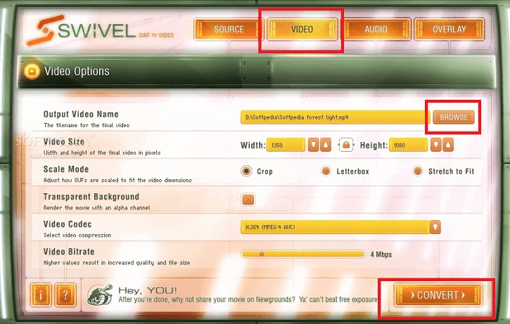 Convertir SWF en MP4 avec Swivel