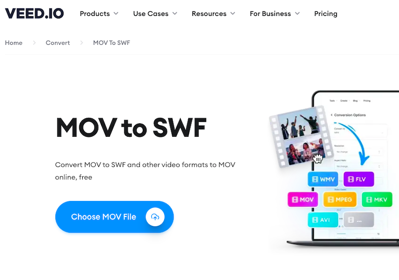 Convertir MOV en SWF via Veed.io