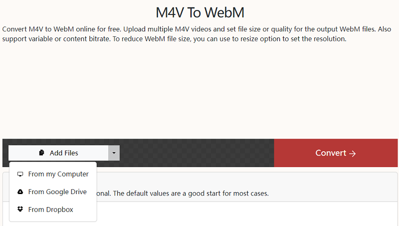 Convertir M4V en WebM gratuitement