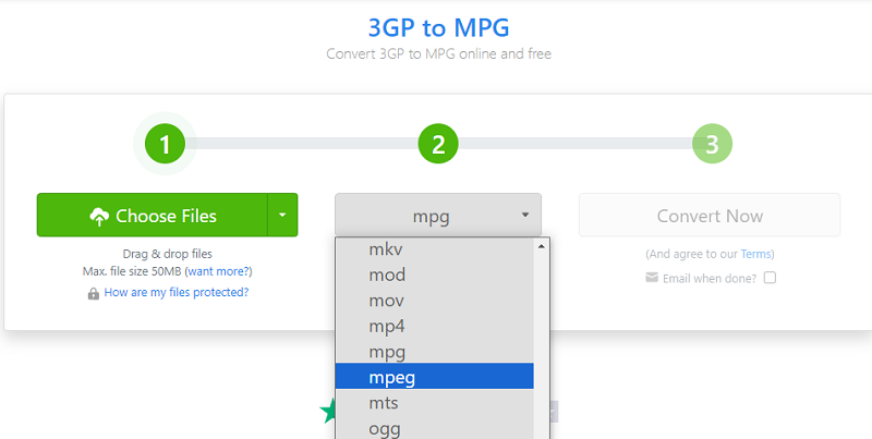 Convertir 3GP en MPEG via Zamzar