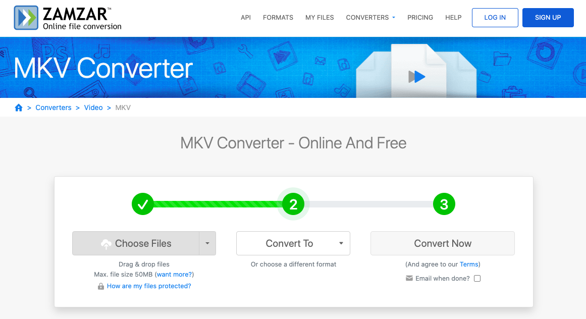 Convertir MP3 en MKV avec ZAMZAR