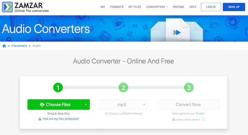 Convertir l'audio en MP3 sur Zamzar.com