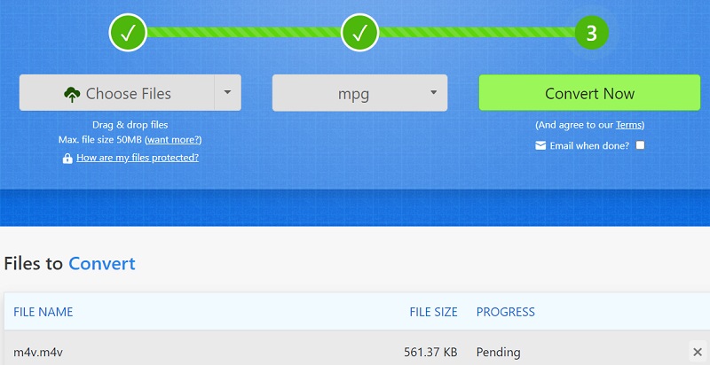 Utilisez Zamzar pour créer le format M4V au format MPG