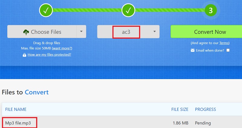 Étapes pour convertir MP3 en AC3 en utilisant Zamzar