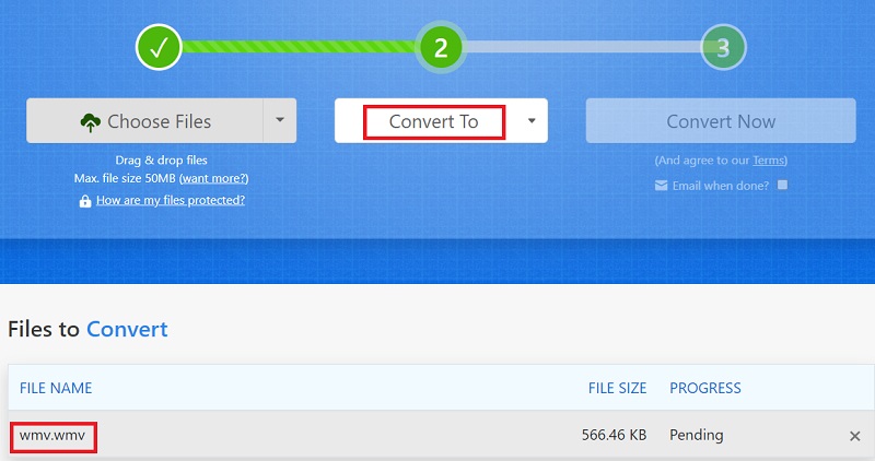 Utilisez Zamzar pour transférer WMV en WMA