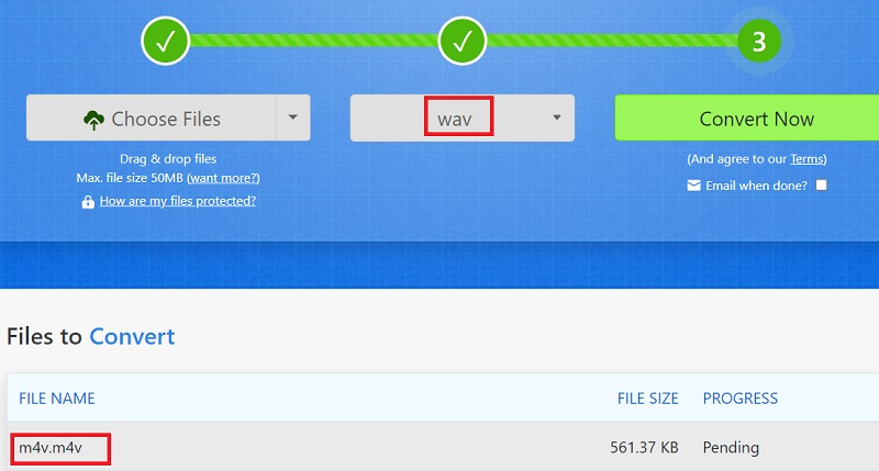 Convertir M4V en WAV avec Zamzar