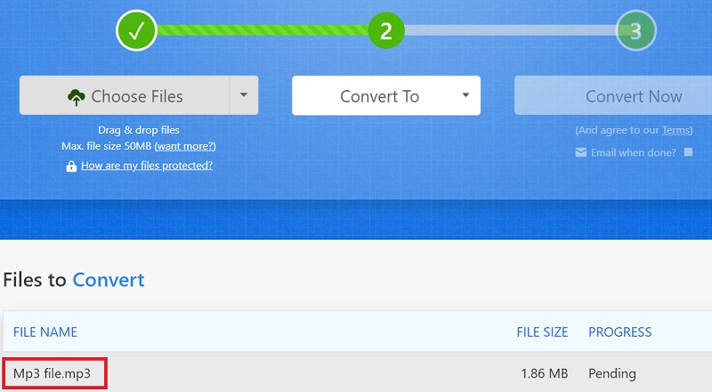 Utilisez Zamzar pour convertir MP3 en MP2