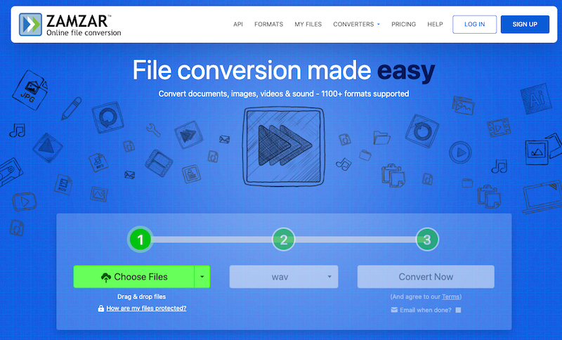 Zamzar : Convertisseur MPG en WAV en ligne