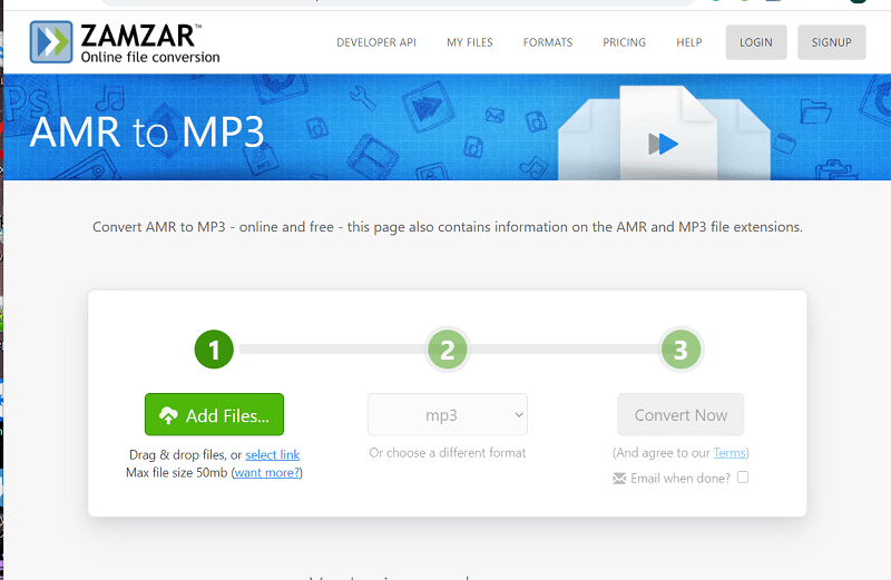 Convertir AMR en MP3 à l'aide de Zamzar